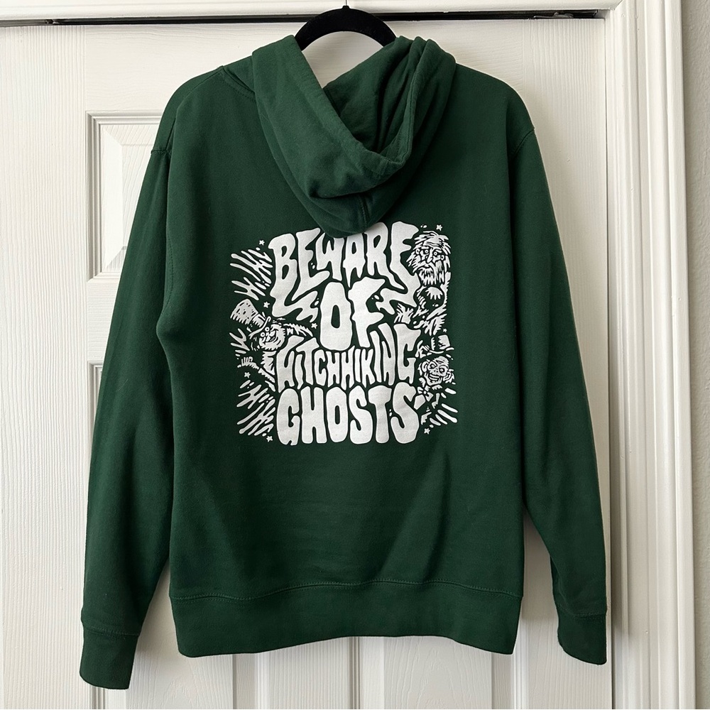 Flying House Threads Beware of Hitchhiking Ghosts Graphic Hoodie in Green